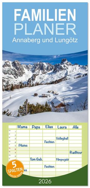 Produktbild: Familienplaner 2026 - Annaberg und Lung&ouml;tz mit 5 Spalten (Wandkalender, 21 x 45 cm) CALVENDO
