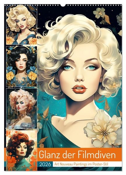 Produktbild: Glanz der Filmdiven. Art Nouveau Paintings im Poster-Stil (Wandkalender 2026 DIN A2 hoch), CALVENDO Monatskalender
