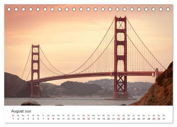 Produktbild: Golden Gate Bridge - Das ber&uuml;hmte Wahrzeichen von San Francisco. (Tischkalender 2026 DIN A5 quer), CALVENDO Monatskalender