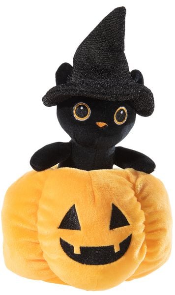 Heunec 453470 - HALLOWEEN Katze im Kürbis, Plüsch, 16 cm