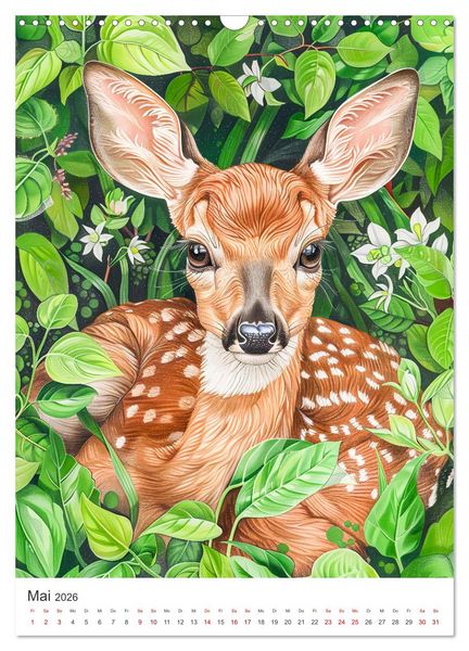 Produktbild: Tierkinder - Niedliche illustrierte Wildtiere in Wald und Flur (Wandkalender 2026 DIN A3 hoch), CALVENDO Monatskalender
