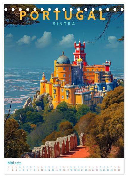 Produktbild: Portugal - Old School Poster Style (Tischkalender 2026 DIN A5 hoch), CALVENDO Monatskalender