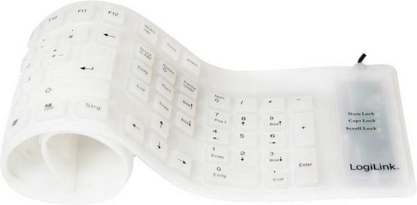 Produktbild: LogiLink ID0018A USB Tastatur Deutsch, QWERTZ Wei&szlig; Faltbar, Spritzwassergesch&uuml;tzt, Staubgesch&uuml;tzt