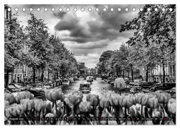Produktbild: AMSTERDAM Stadtherz in Monochrom (Tischkalender 2026 DIN A5 quer), CALVENDO Monatskalender