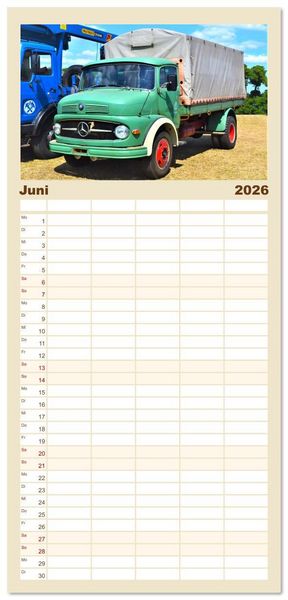 Produktbild: Familienplaner 2026 - LKW - Oldtimer mit 5 Spalten (Wandkalender, 21 x 45 cm) CALVENDO