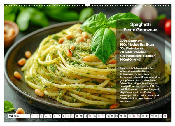 Produktbild: Italienische Spaghetti Rezepte - Leckere So&szlig;en f&uuml;r jeden Monat (Wandkalender 2026 DIN A2 quer), CALVENDO Monatskalender