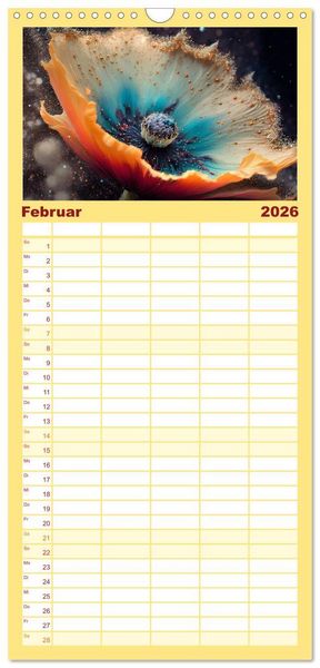 Produktbild: Familienplaner 2026 - Kosmische Bl&uuml;ten mit 5 Spalten (Wandkalender, 21 x 45 cm) CALVENDO