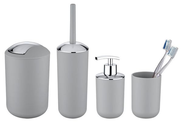 Bad-Accessoire-Set Mod. Brasil Grau, 4 tlg., Seifenspender, WC-Garnitur, Zahnputzbecher,