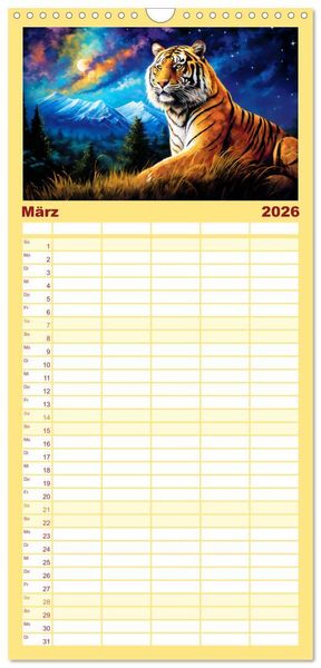 Produktbild: Familienplaner 2026 - Jahr des Tigers - Portr&auml;ts des chinesischen Tierkreiszeichens mit 5 Spalten (Wandkalender, 21 x 45 cm) CALVENDO