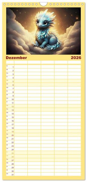 Produktbild: Familienplaner 2026 - S&uuml;&szlig;e Babydrachen mit 5 Spalten (Wandkalender, 21 x 45 cm) CALVENDO