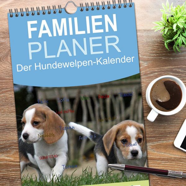Produktbild: Familienplaner 2026 - Der Hundewelpen-Geburtstagskalender mit 5 Spalten (Wandkalender, 21 x 45 cm) CALVENDO
