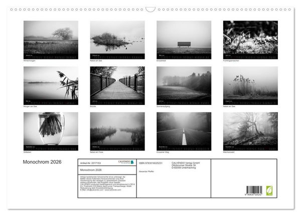 Produktbild: Monochrom 2026 (Wandkalender 2026 DIN A2 quer), CALVENDO Monatskalender