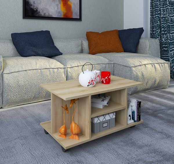 Produktbild: Holz Sofatisch Couchtisch Rollen Findula