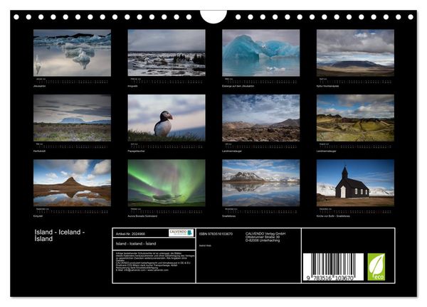 Produktbild: Island - Iceland - &Iacute;sland (Wandkalender 2026 DIN A4 quer), CALVENDO Monatskalender