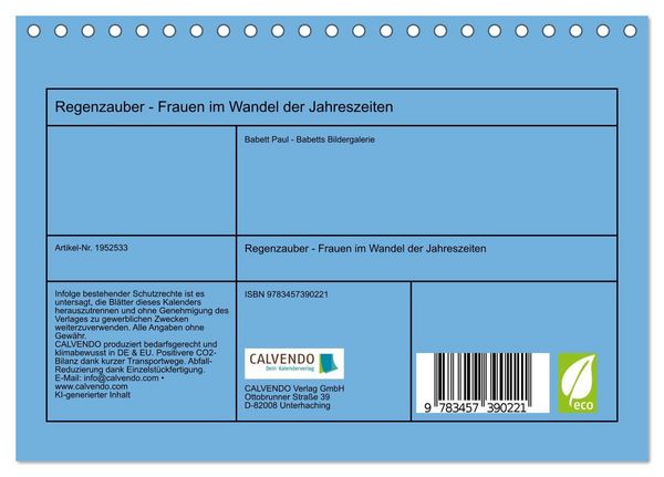 Produktbild: Regenzauber - Frauen im Wandel der Jahreszeiten (Tischkalender 2026 DIN A5 quer), CALVENDO Monatskalender