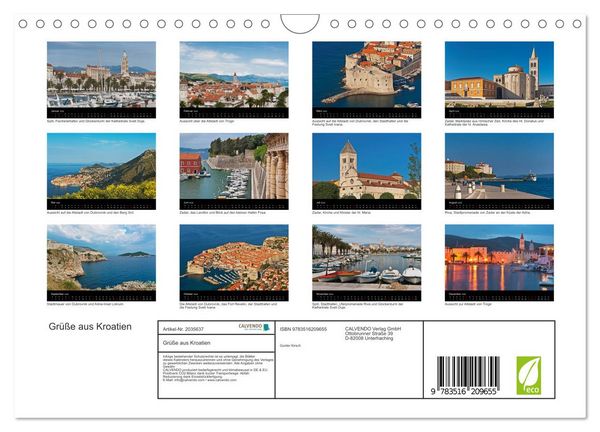 Produktbild: Gr&uuml;&szlig;e aus Kroatien (Wandkalender 2026 DIN A4 quer), CALVENDO Monatskalender