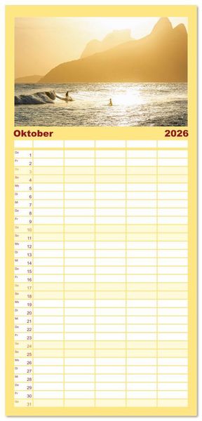 Produktbild: Familienplaner 2026 - An Rio's Str&auml;nden mit 5 Spalten (Wandkalender, 21 x 45 cm) CALVENDO