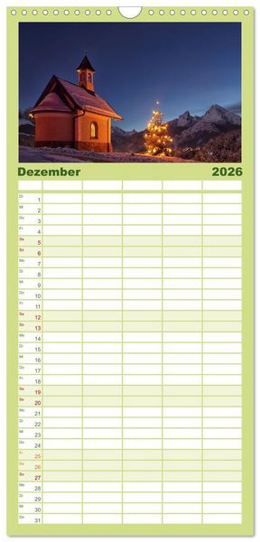 Produktbild: Familienplaner 2026 - Bergstille - Landschaften, die ber&uuml;hren mit 5 Spalten (Wandkalender, 21 x 45 cm) CALVENDO