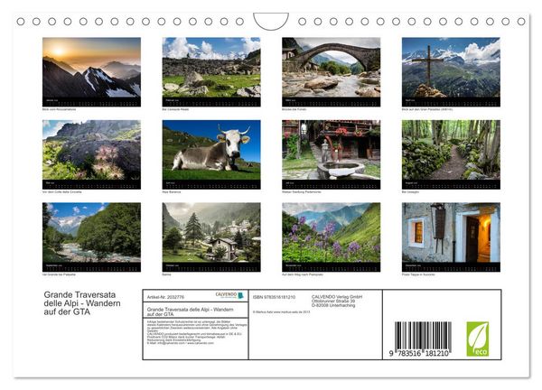 Produktbild: Grande Traversata delle Alpi - Wandern auf der GTA (Wandkalender 2026 DIN A4 quer), CALVENDO Monatskalender