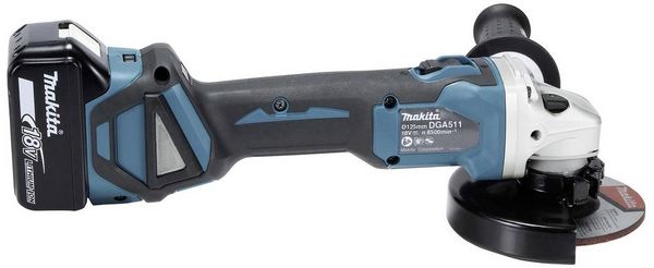 Produktbild: Makita DGA511RTJ Akku-Winkelschleifer 125 mm inkl. 2. Akku, inkl. Ladeger&auml;t, inkl. Koffer 18 V 5 Ah