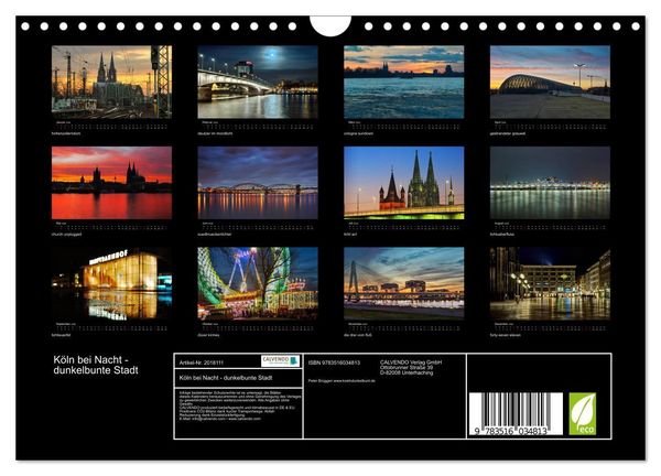 Produktbild: K&ouml;ln bei Nacht - dunkelbunte Stadt (Wandkalender 2026 DIN A4 quer), CALVENDO Monatskalender