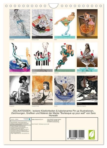 Produktbild: DELIKATESSEN - leckere K&ouml;stlichkeiten & kalorienarme Pin up Illustrationen, Zeichnungen, Grafiken und Malerei der Marke "Burlesque up your wall" von Sara Horwath (Wandkalender 2027 DIN A4 hoch), CALVENDO Monatskalender