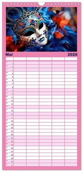 Produktbild: Familienplaner 2026 - MASKEN - poetisch und vertr&auml;umt mit 5 Spalten (Wandkalender, 21 x 45 cm) CALVENDO