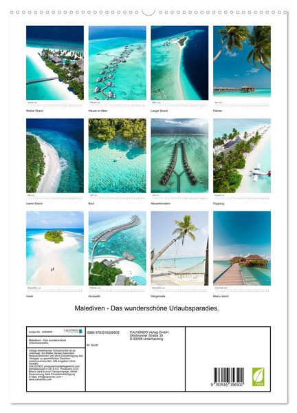 Produktbild: Malediven - Das wundersch&ouml;ne Urlaubsparadies. (hochwertiger Premium Wandkalender 2026 DIN A2 hoch), Kunstdruck in Hochglanz