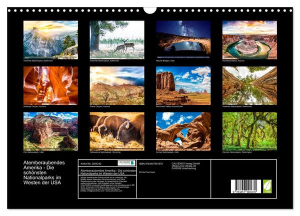Produktbild: Atemberaubendes Amerika - Die sch&ouml;nsten Nationalparks im Westen der USA (Wandkalender 2026 DIN A3 quer), CALVENDO Monatskalender
