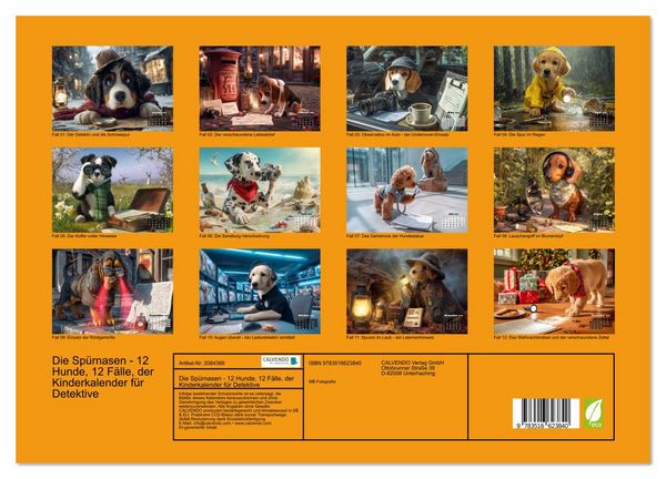 Produktbild: Die Sp&uuml;rnasen - 12 Hunde, 12 F&auml;lle, der Kinderkalender f&uuml;r Detektive (hochwertiger Premium Wandkalender 2026 DIN A2 quer), Kunstdruck in Hochglanz