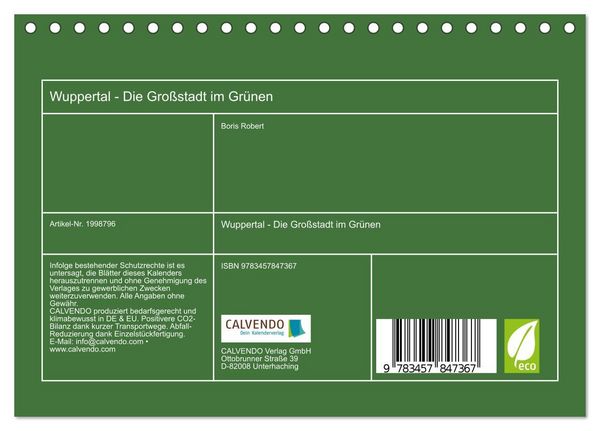 Produktbild: Wuppertal - Die Gro&szlig;stadt im Gr&uuml;nen (Tischkalender 2026 DIN A5 quer), CALVENDO Monatskalender