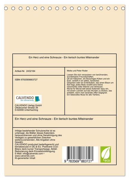 Produktbild: Ein Herz und eine Schnauze - Ein tierisch buntes Miteinander (Tischkalender 2027 DIN A5 hoch), CALVENDO Monatskalender