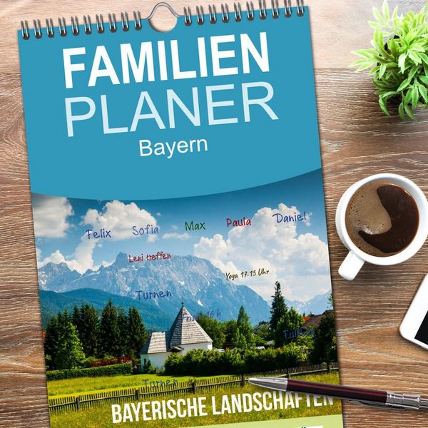 Produktbild: Familienplaner 2026 - Bayerische Landschaften mit 5 Spalten (Wandkalender, 21 x 45 cm) CALVENDO