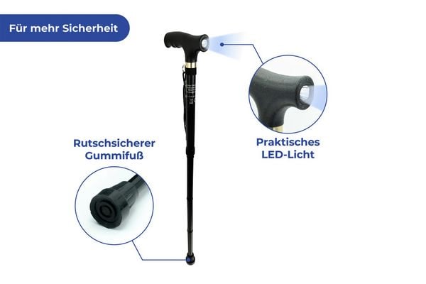Produktbild: Gehstock faltbar mit LED, 30 x 14 x 3,5 cm