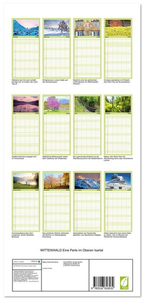 Produktbild: Familienplaner 2026 - MITTENWALD Eine Perle im Oberen Isartal mit 5 Spalten (Wandkalender, 21 x 45 cm) CALVENDO