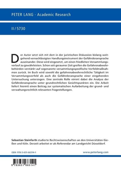 Produktbild: Die Gef&auml;hrderansprache im Kontext versammlungsspezifischer Vorfeldma&szlig;nahmen