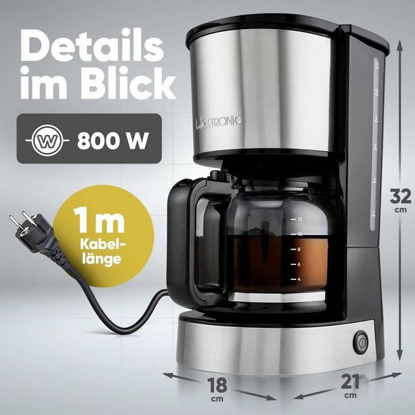Produktbild: Clatronic KA 3808 Kaffeemaschine Edelstahl Fassungsverm&ouml;gen Tassen=12 Warmhaltefunktion, Glaskanne