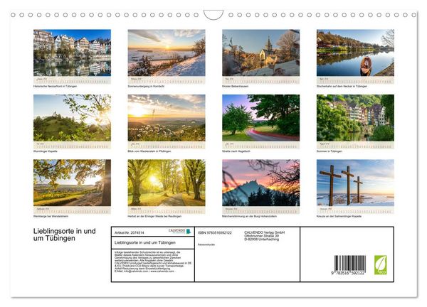 Produktbild: Lieblingsorte in und um T&uuml;bingen (Wandkalender 2026 DIN A3 quer), CALVENDO Monatskalender