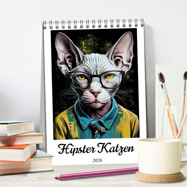Produktbild: Hipster Katzen (Tischkalender 2026 DIN A5 hoch), CALVENDO Monatskalender