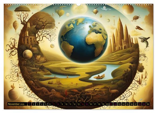 Produktbild: Erde, Sonne, Mond und Sterne Surrealistische Kunstwerke (Wandkalender 2026 DIN A2 quer), CALVENDO Monatskalender