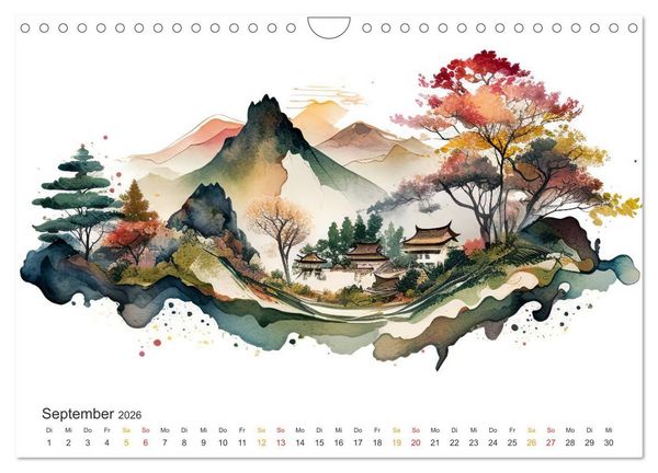 Produktbild: Japan - Aquarell Kunst und Tradition (Wandkalender 2026 DIN A4 quer), CALVENDO Monatskalender