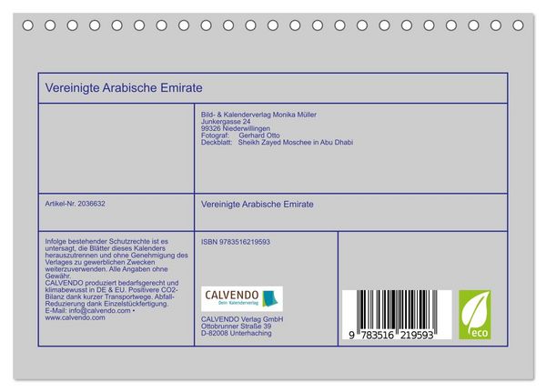 Produktbild: Vereinigte Arabische Emirate (Tischkalender 2026 DIN A5 quer), CALVENDO Monatskalender