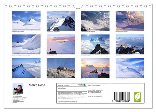 Produktbild: Monte Rosa (Wandkalender 2026 DIN A4 quer), CALVENDO Monatskalender