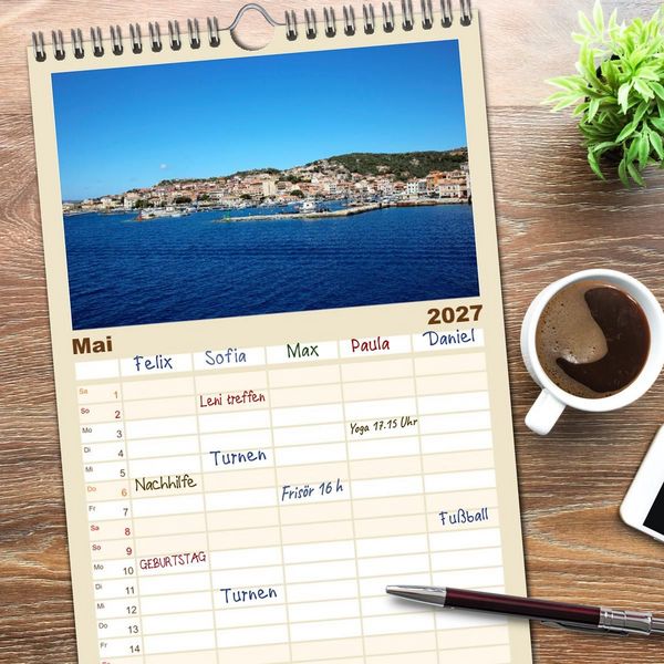 Produktbild: Familienplaner 2027 - Traumhaftes Sardinien mit 5 Spalten (Wandkalender, 21 x 45 cm) CALVENDO