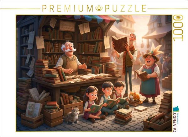 CALVENDO Puzzle Traumland für Leseratten - Buchhändler auf dem Markt | 1000 Teile Lege-Größe 64x48cm Foto-Puzzle für glückliche Stunden