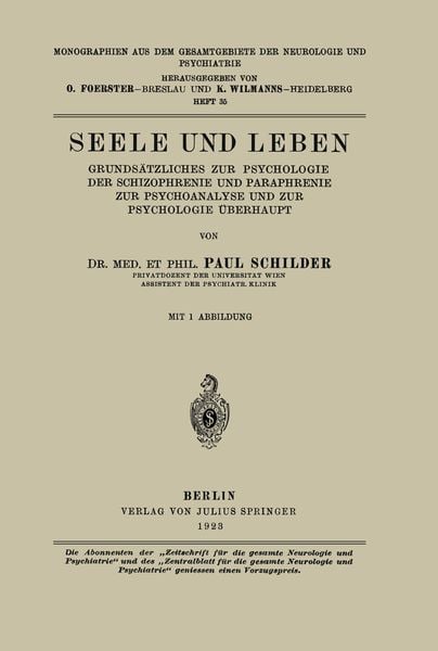 Seele und Leben, Taschenbuch von Paul Schilder, Springer Berlin, 9783642982620