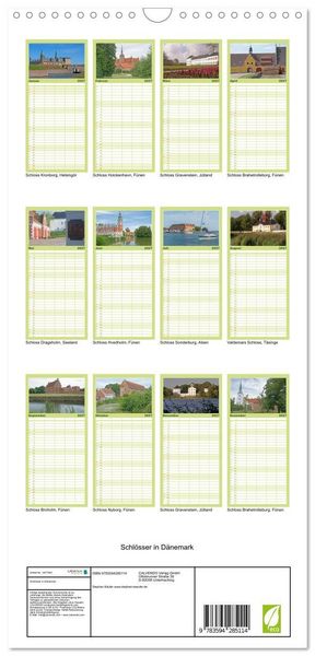 Produktbild: Familienplaner 2027 - Schl&ouml;sser in D&auml;nemark mit 5 Spalten (Wandkalender, 21 x 45 cm) CALVENDO