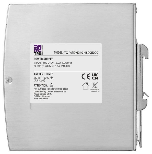 Produktbild: TRU COMPONENTS TC-13807996 Hutschienen-Netzteil (DIN-Rail) 48 V/DC 5 A 240 W Anzahl Ausg&auml;nge:1 x Inhalt 1 St.