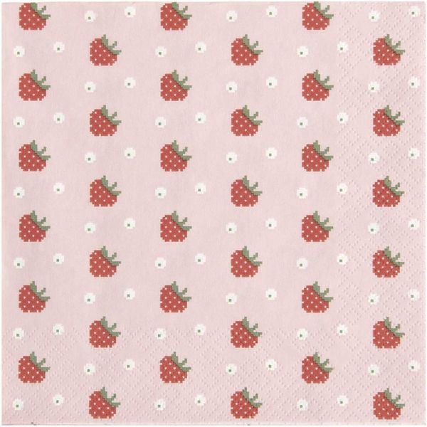 Servietten Erdbeeren, Pixel, Rosa , 20 Stk, 33 x 33 cm