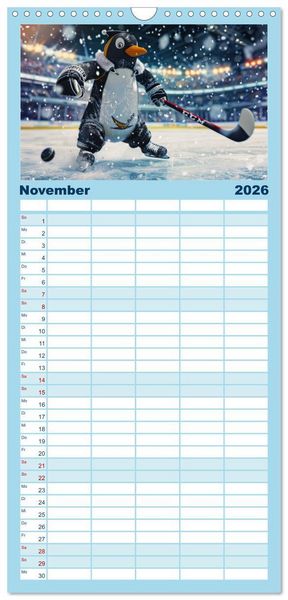 Produktbild: Familienplaner 2026 - Der tierisch lustige Eishockey Kalender mit 5 Spalten (Wandkalender, 21 x 45 cm) CALVENDO